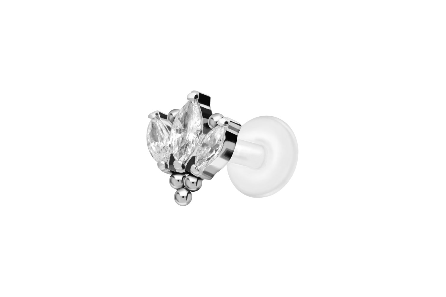 PTFE Labret Piercing mit Innengewinde + Titan-Aufsatz LOTUSBLÜTE + KUGELN